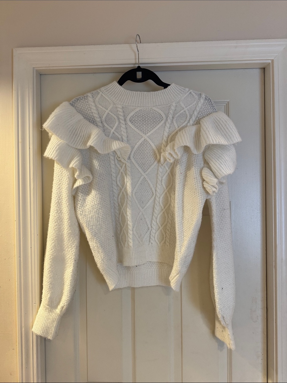 Steve Madden Women's Cream Ruffle Cable-Knit Sweater